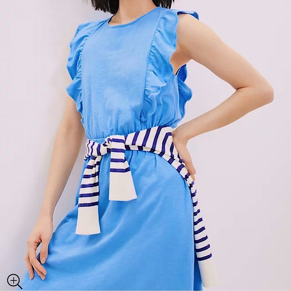LOFT Women’s Ruffle Tiered Cap Sleeve Midi Dress size Large Summer Lake Blue - Picture 2 of 5